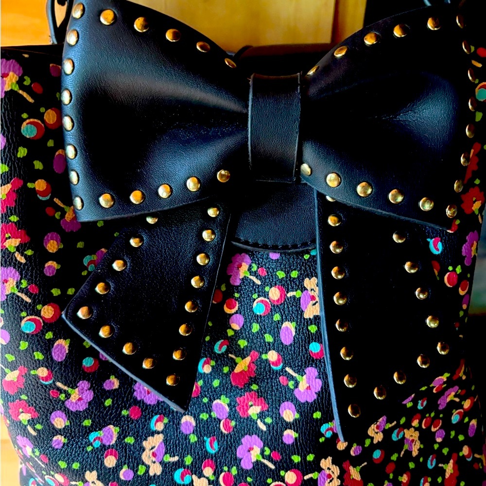 Betsey Johnson Black Floral Studded Bow Shoulder Bag